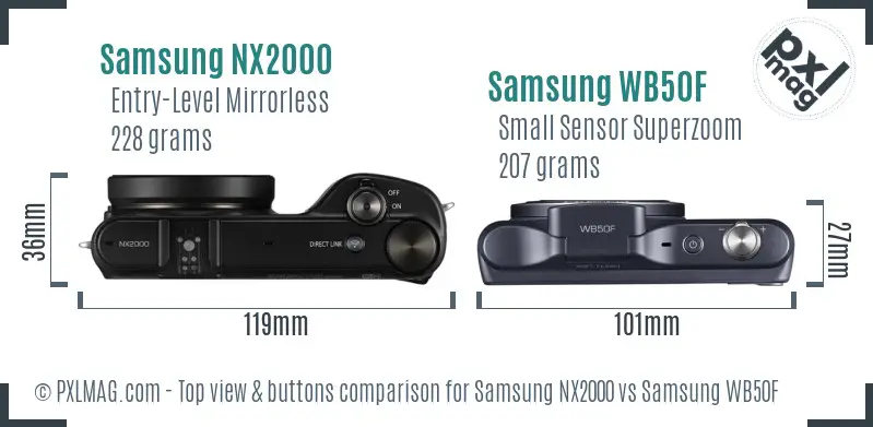 Samsung NX2000 vs Samsung WB50F top view buttons comparison