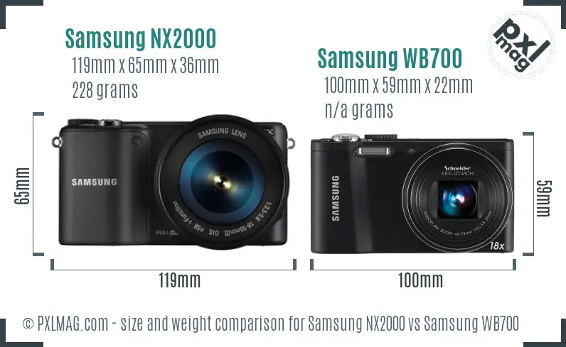 Samsung NX2000 vs Samsung WB700 size comparison