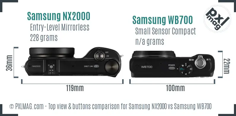 Samsung NX2000 vs Samsung WB700 top view buttons comparison