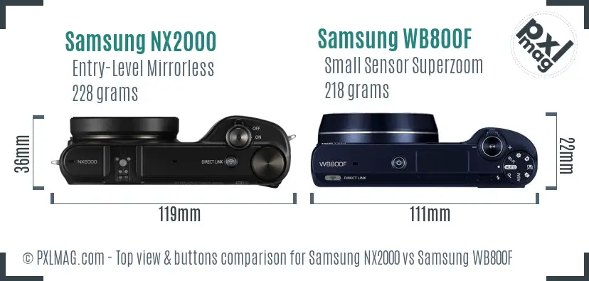Samsung NX2000 vs Samsung WB800F top view buttons comparison