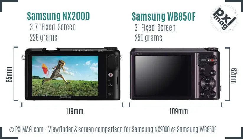 Samsung NX2000 vs Samsung WB850F Screen and Viewfinder comparison