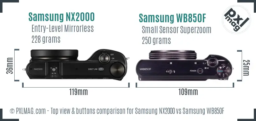 Samsung NX2000 vs Samsung WB850F top view buttons comparison