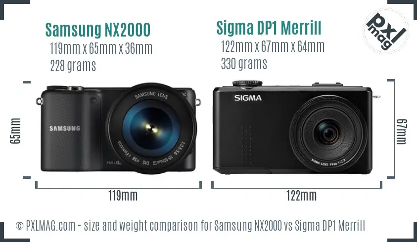 Samsung NX2000 vs Sigma DP1 Merrill size comparison