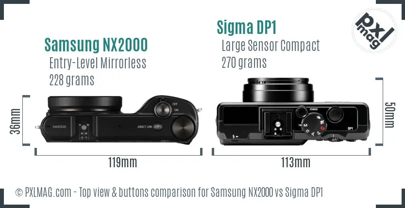 Samsung NX2000 vs Sigma DP1 top view buttons comparison