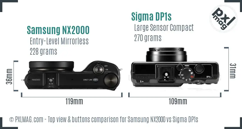 Samsung NX2000 vs Sigma DP1s top view buttons comparison