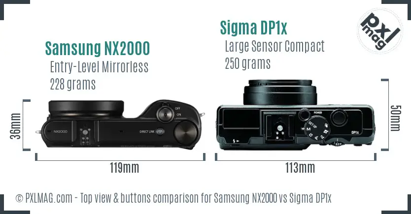 Samsung NX2000 vs Sigma DP1x top view buttons comparison