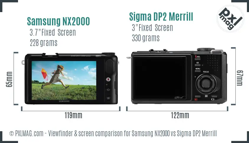 Samsung NX2000 vs Sigma DP2 Merrill Screen and Viewfinder comparison