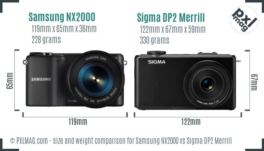 Samsung NX2000 vs Sigma DP2 Merrill size comparison