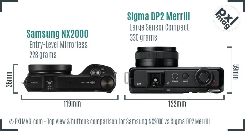 Samsung NX2000 vs Sigma DP2 Merrill top view buttons comparison