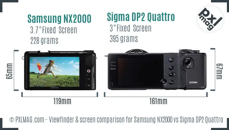 Samsung NX2000 vs Sigma DP2 Quattro Screen and Viewfinder comparison