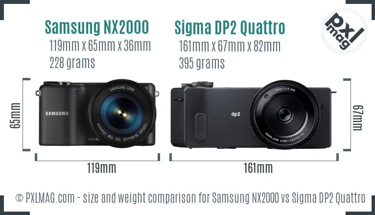 Samsung NX2000 vs Sigma DP2 Quattro size comparison