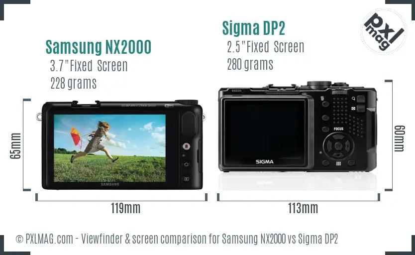 Samsung NX2000 vs Sigma DP2 Screen and Viewfinder comparison