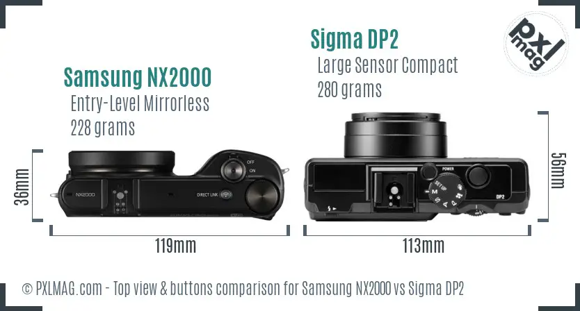Samsung NX2000 vs Sigma DP2 top view buttons comparison