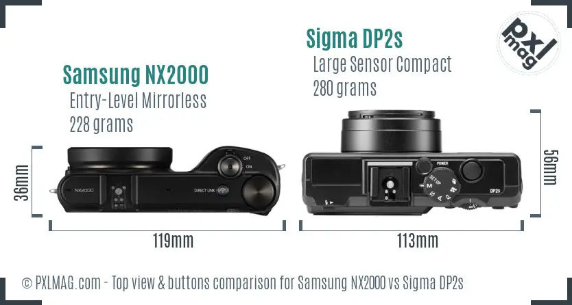 Samsung NX2000 vs Sigma DP2s top view buttons comparison