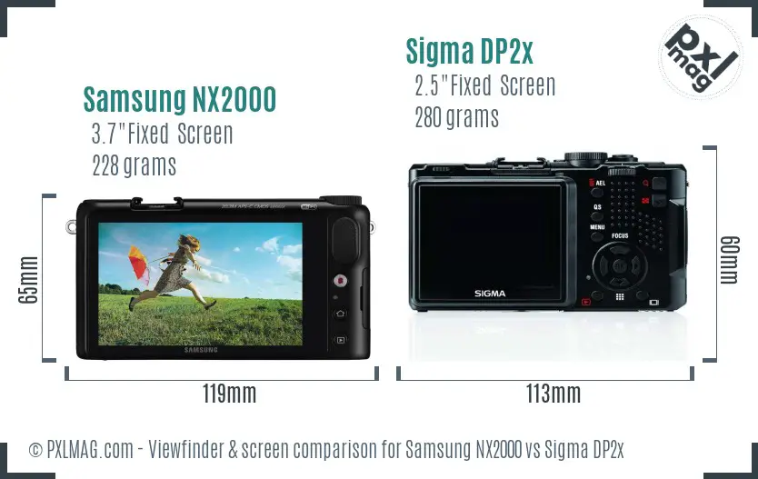Samsung NX2000 vs Sigma DP2x Screen and Viewfinder comparison