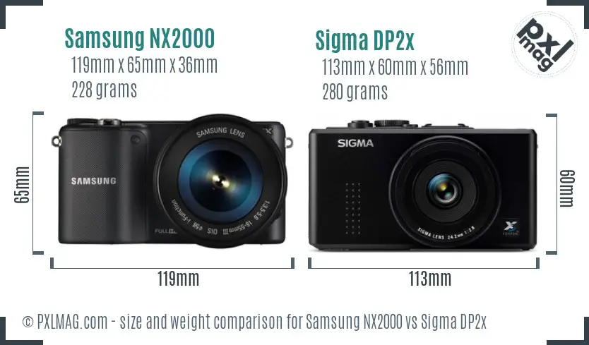 Samsung NX2000 vs Sigma DP2x size comparison