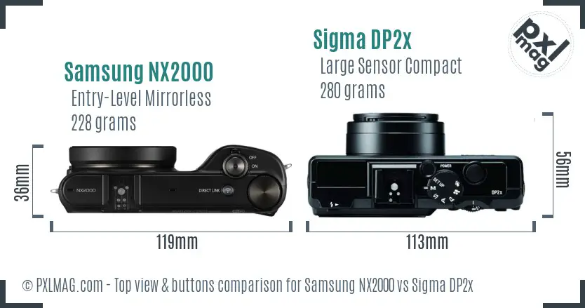 Samsung NX2000 vs Sigma DP2x top view buttons comparison