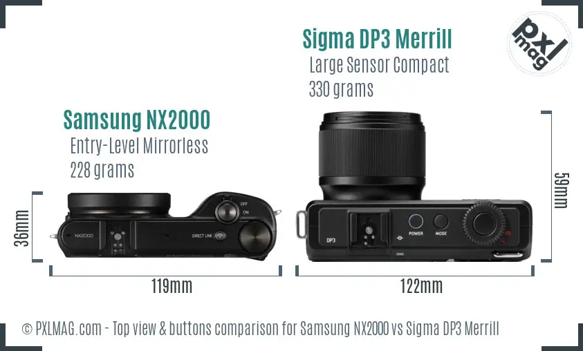 Samsung NX2000 vs Sigma DP3 Merrill top view buttons comparison