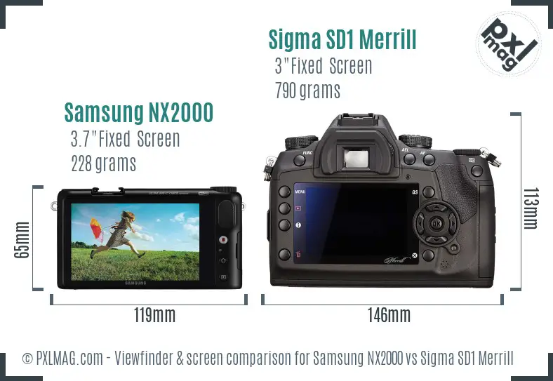 Samsung NX2000 vs Sigma SD1 Merrill Screen and Viewfinder comparison