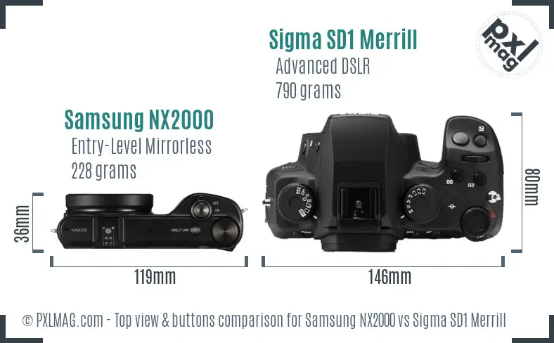 Samsung NX2000 vs Sigma SD1 Merrill top view buttons comparison