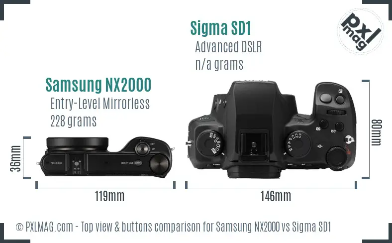 Samsung NX2000 vs Sigma SD1 top view buttons comparison