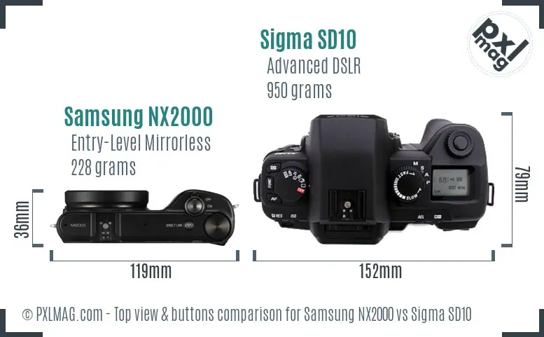 Samsung NX2000 vs Sigma SD10 top view buttons comparison