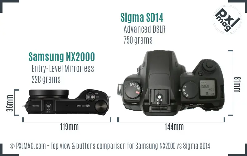 Samsung NX2000 vs Sigma SD14 top view buttons comparison