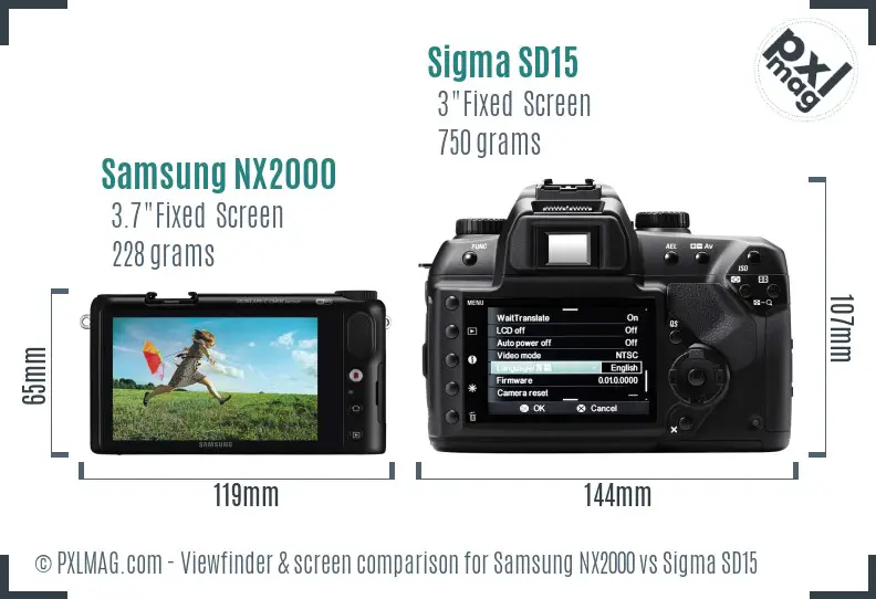 Samsung NX2000 vs Sigma SD15 Screen and Viewfinder comparison