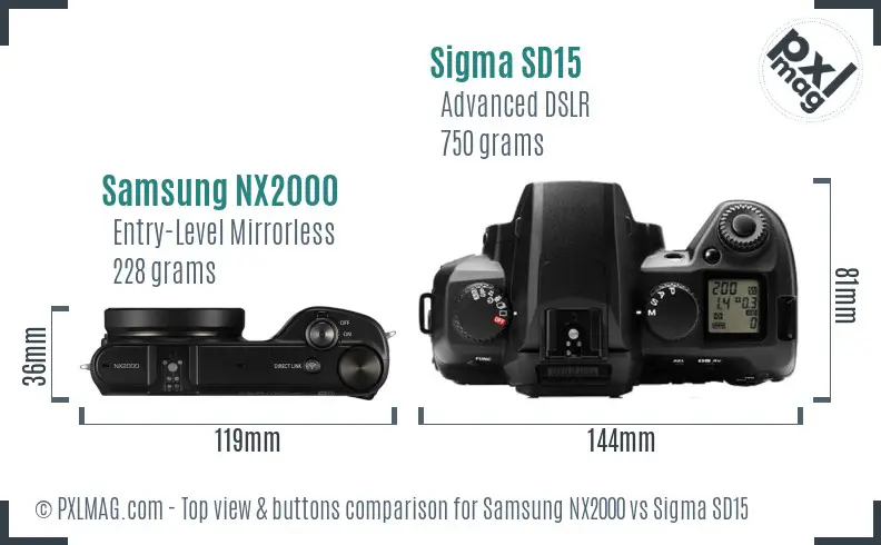 Samsung NX2000 vs Sigma SD15 top view buttons comparison
