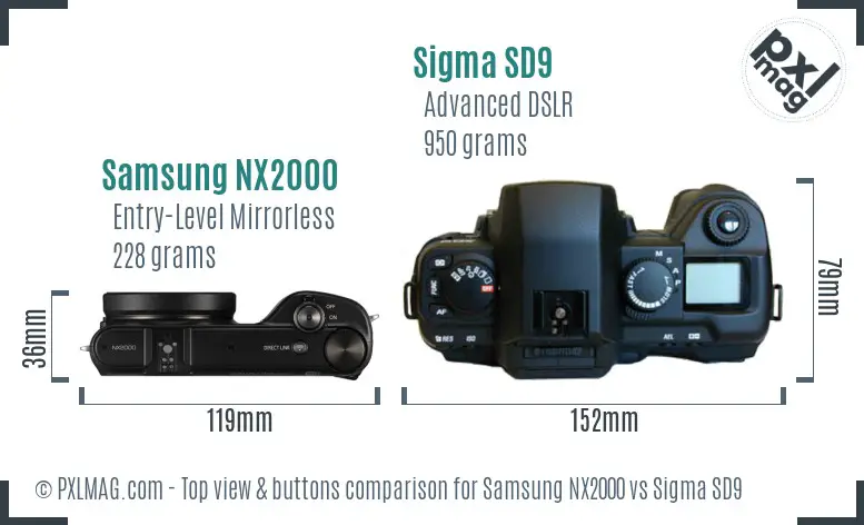 Samsung NX2000 vs Sigma SD9 top view buttons comparison