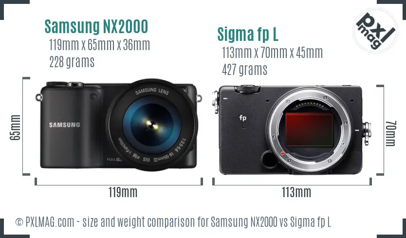 Samsung NX2000 vs Sigma fp L size comparison