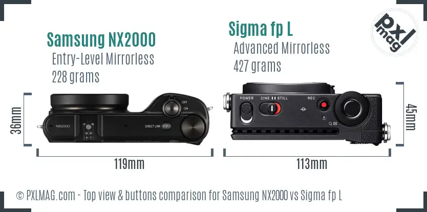 Samsung NX2000 vs Sigma fp L top view buttons comparison