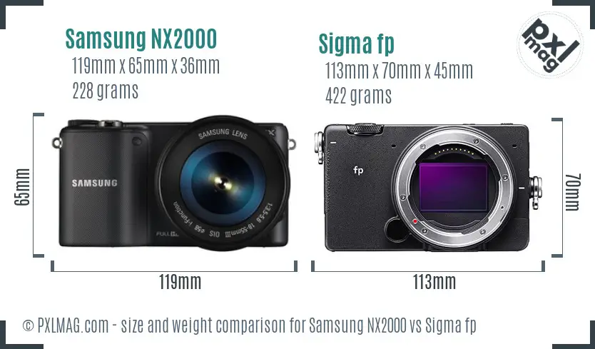 Samsung NX2000 vs Sigma fp size comparison
