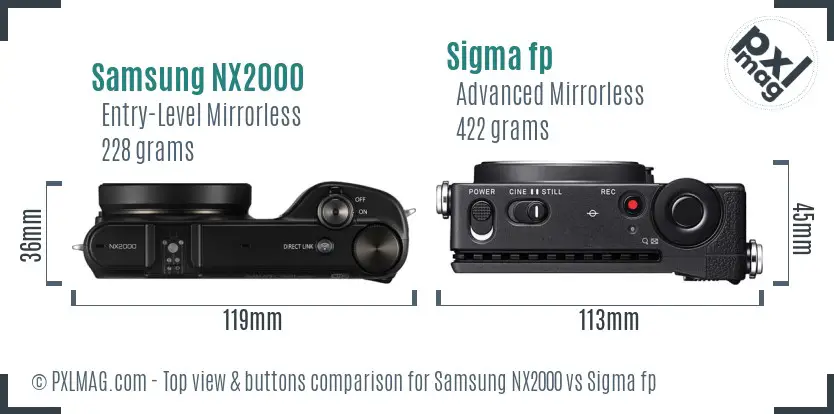 Samsung NX2000 vs Sigma fp top view buttons comparison