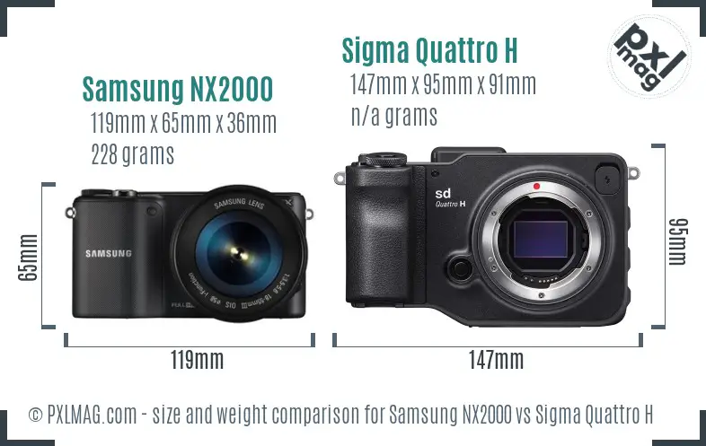 Samsung NX2000 vs Sigma Quattro H size comparison