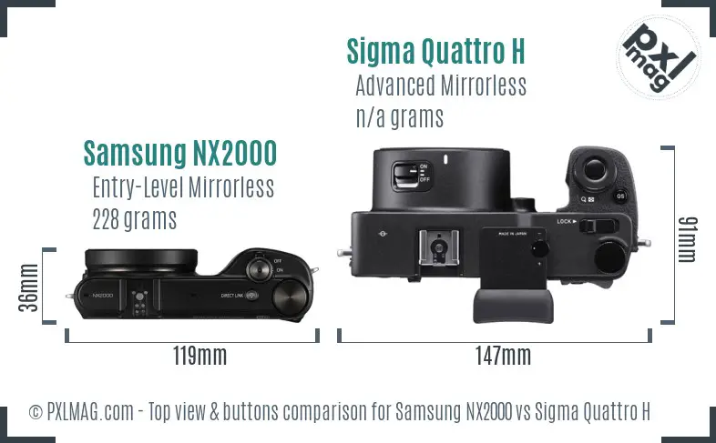 Samsung NX2000 vs Sigma Quattro H top view buttons comparison