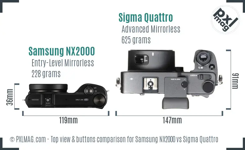 Samsung NX2000 vs Sigma Quattro top view buttons comparison