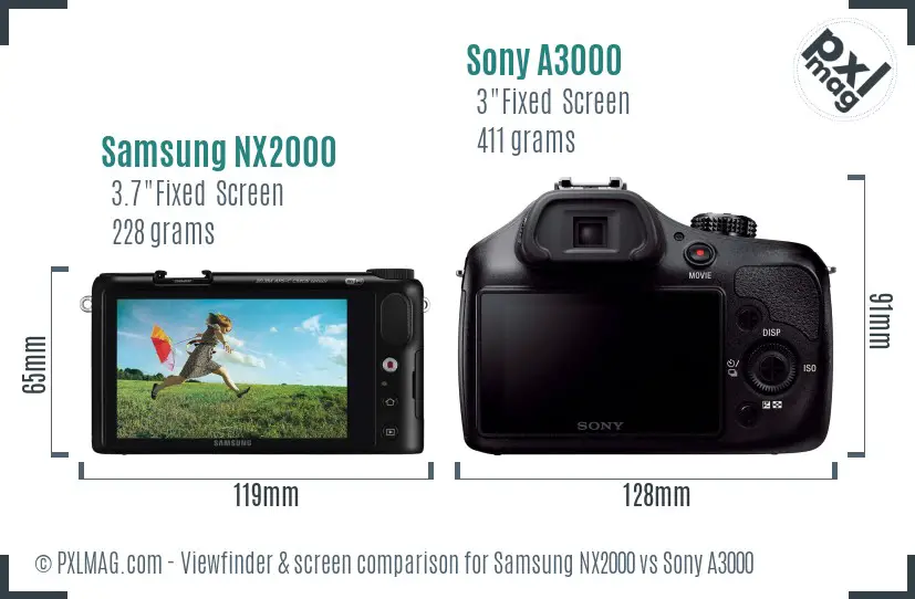 Samsung NX2000 vs Sony A3000 Screen and Viewfinder comparison