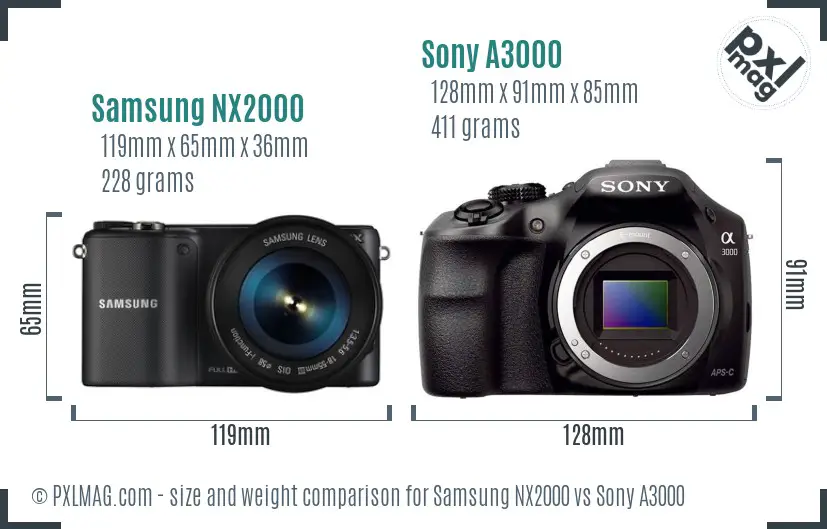 Samsung NX2000 vs Sony A3000 size comparison