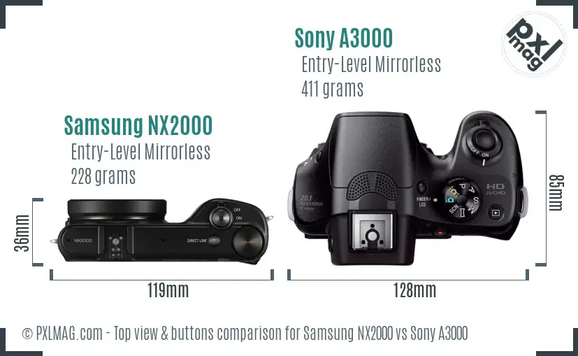 Samsung NX2000 vs Sony A3000 top view buttons comparison