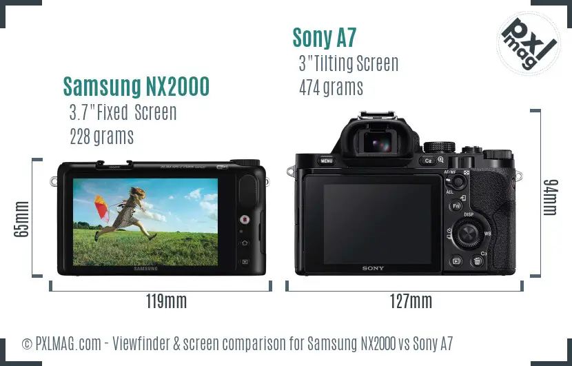 Samsung NX2000 vs Sony A7 Screen and Viewfinder comparison