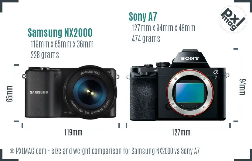 Samsung NX2000 vs Sony A7 size comparison