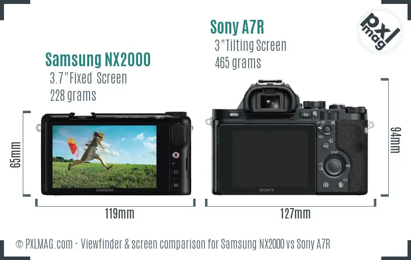 Samsung NX2000 vs Sony A7R Screen and Viewfinder comparison