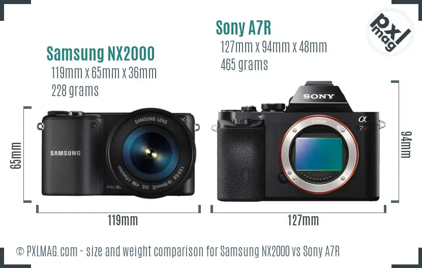 Samsung NX2000 vs Sony A7R size comparison