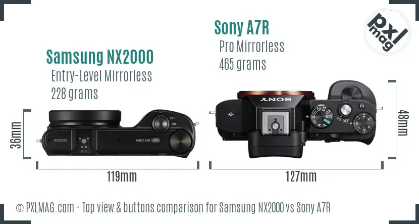 Samsung NX2000 vs Sony A7R top view buttons comparison