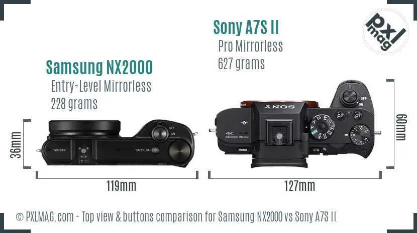 Samsung NX2000 vs Sony A7S II top view buttons comparison