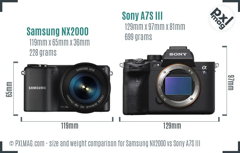 Samsung NX2000 vs Sony A7S III size comparison