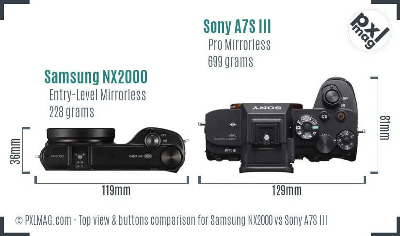 Samsung NX2000 vs Sony A7S III top view buttons comparison