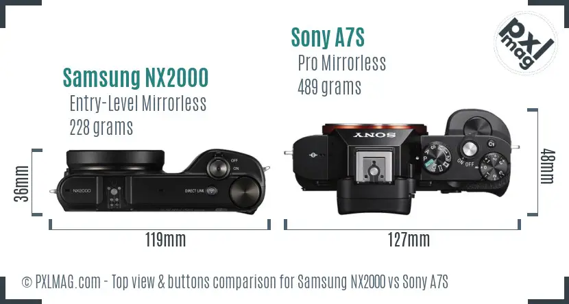 Samsung NX2000 vs Sony A7S top view buttons comparison
