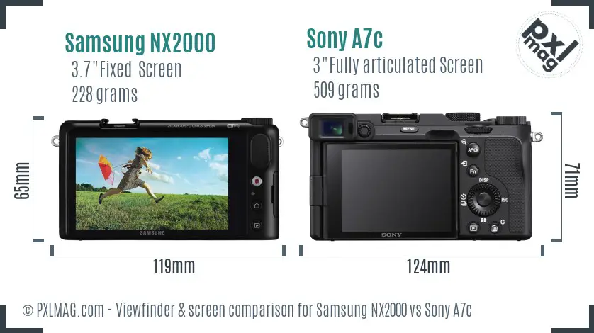 Samsung NX2000 vs Sony A7c Screen and Viewfinder comparison